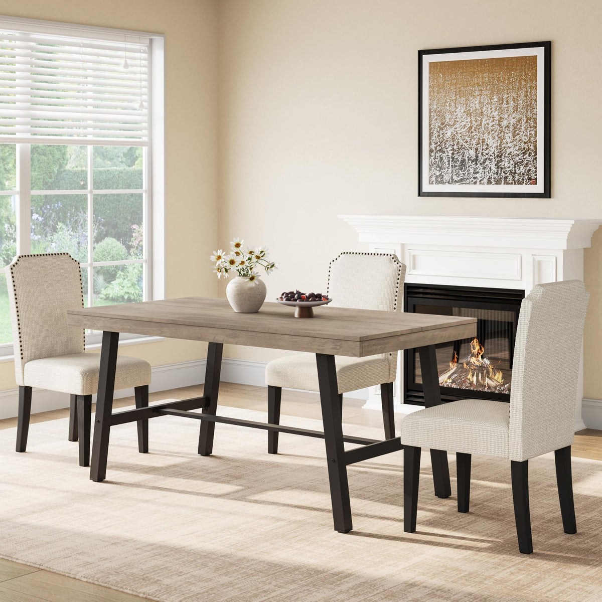 GarveeHome Industrial Dining Table for 6-8 People, 70.87" Long Large Kitchen Table with Sturdy Metal Frame, Rectangular Counter for Dinner, Kitchen, Dining Room (Grey, 71" Non-extendable)