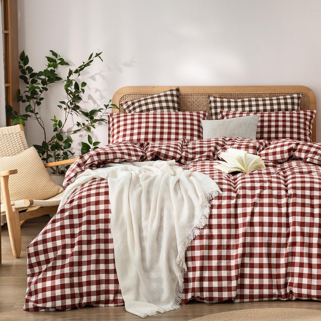 BESTOUCH Cotton Solid Duvet Cover Set Linen Feel Cornflower Blue Queen
