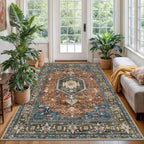KUTA Vintage Extra Long Runners for Hallways 2.6x18ft Washable Blue White