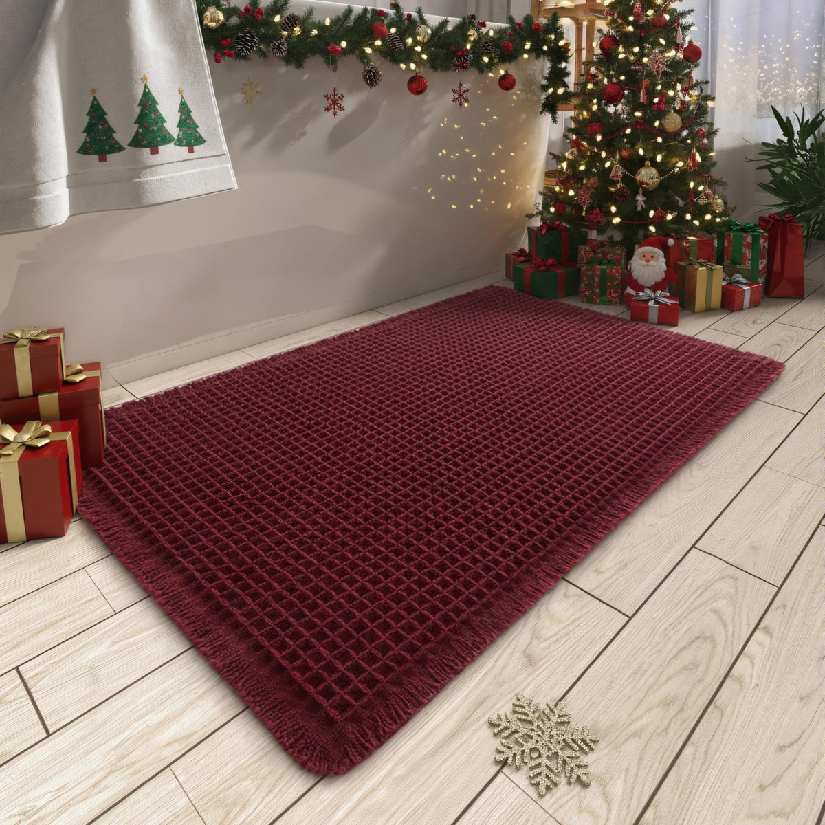 Upgraded Waffle Bath Mat Set of 2 Absorbent Bathroom Mat 18"x30" + 24"x48"