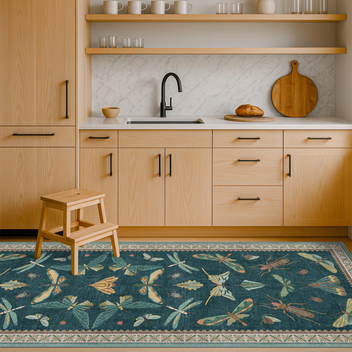 Hazo Haus Dark Green Insect Area Rugs 8x10 for Living Room, Dining Room Under Table, Bedroom, Unique Washable Floral Non Slip Low Pile Soft Rug