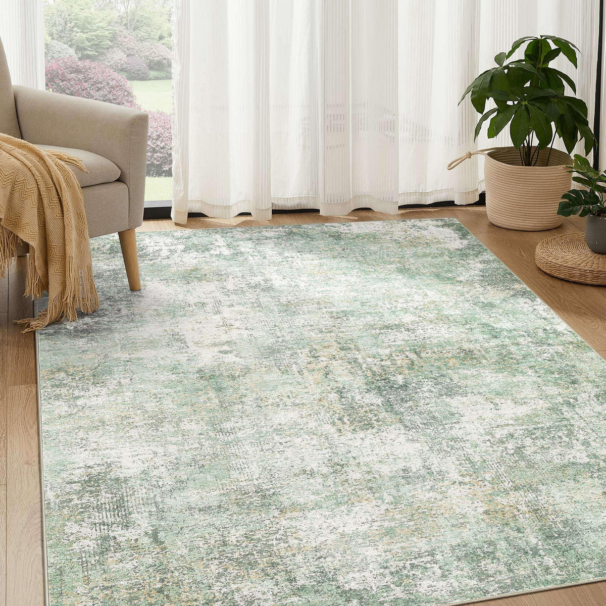 DMOYEST Area Rug Living Room Rugs 9x12 Washable Abstract Grey Carpet