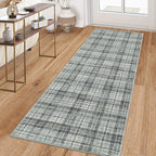 Modern Washable 8x10 Area Rug - Soft, Non-Slip, Stain Resistant, Farmhouse Tartan Plaid for Living Room, Bedroom, Nursery, Office - Beige