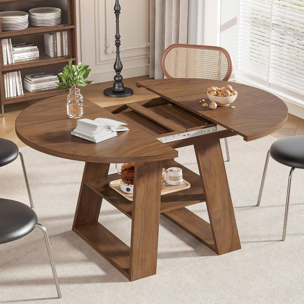 43.3"-59" Extendable Round Oval Dining Table for 4-8 with Storage Shelf
