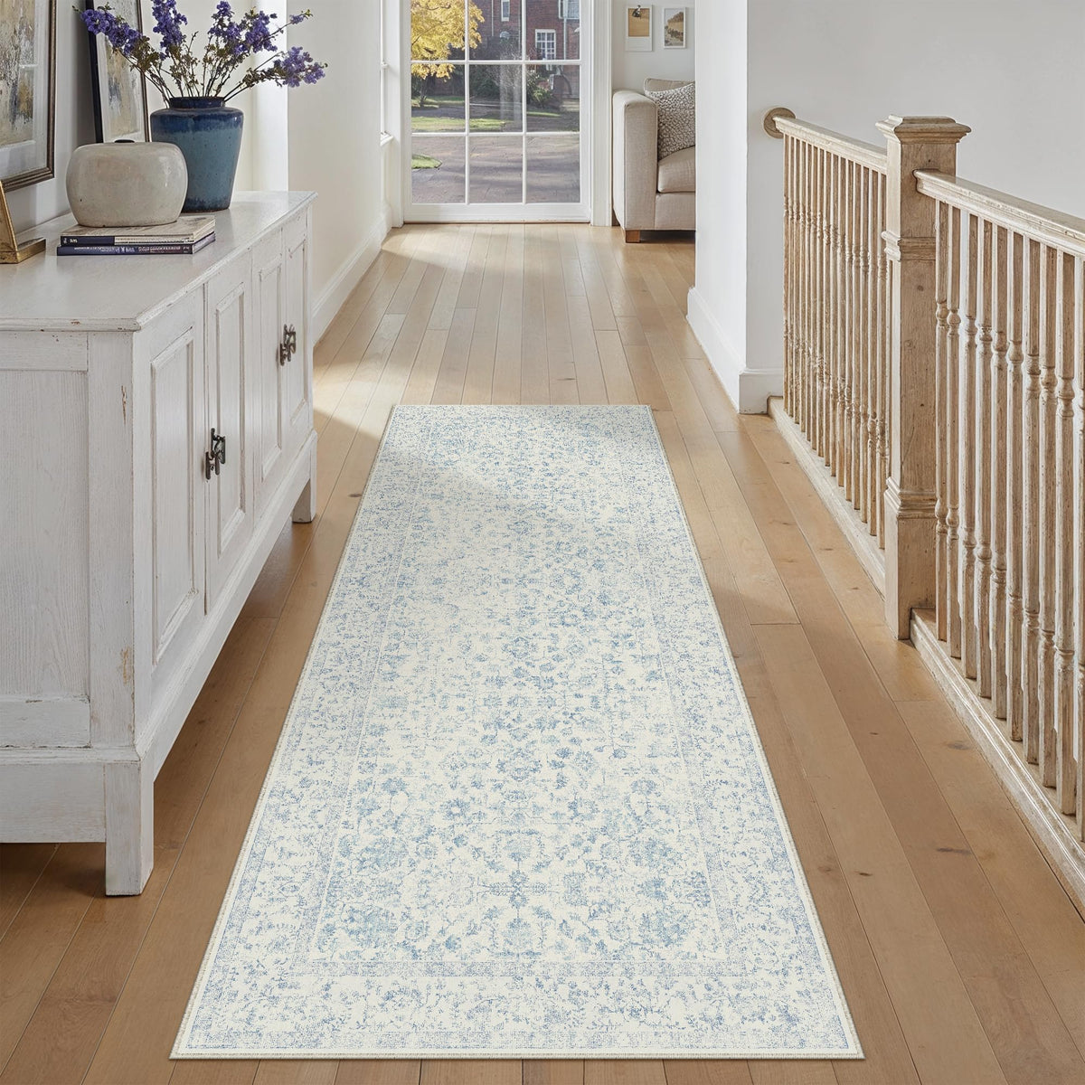 PureCozy Blue 6x6 Round Area Rug Vintage Washable Carpet Non Slip