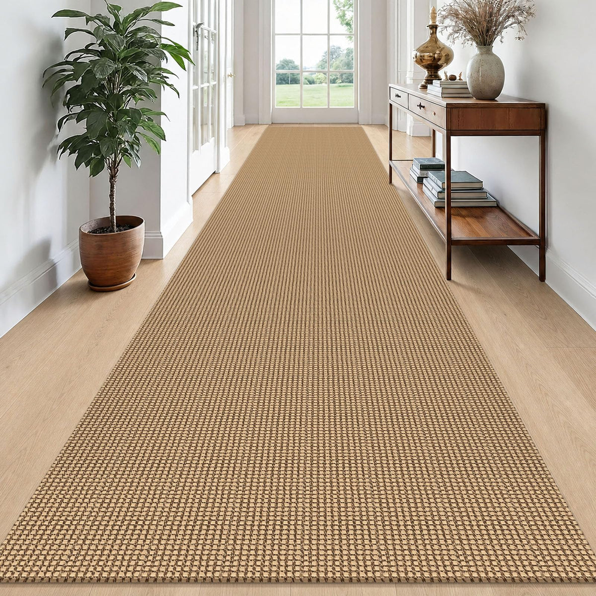 EARTHALL Woven Area Rugs 6x9 Ft Washable Living Room Rugs Non Slip Rubber Backed Dining Room Rug Braided Bedroom Rugs Indoor Floor Carpet for Living Room, Bedroom, Dining Room, Beige/Ivory