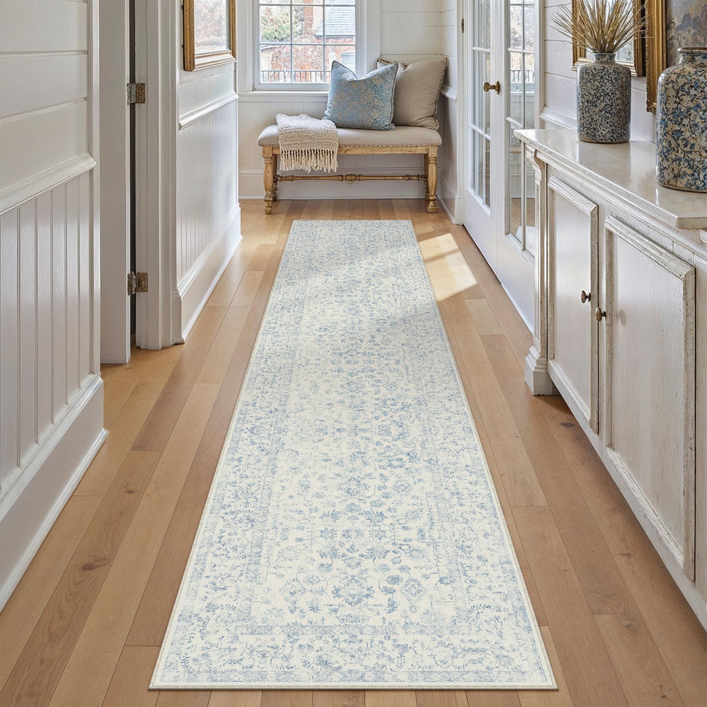 PureCozy Blue 6x6 Round Area Rug Vintage Washable Carpet Non Slip