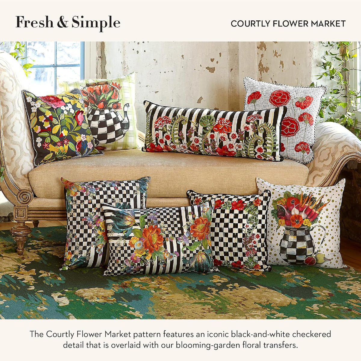 MACKENZIE-CHILDS Lumbar Throw Pillow, 24x16, Courtly Flower Market