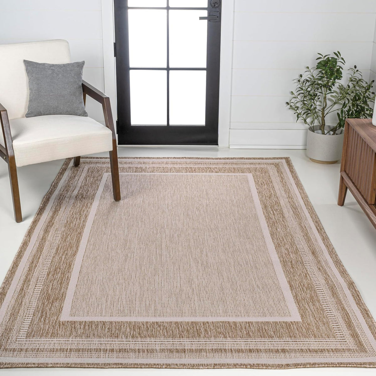 JONATHAN Y Border Stripe Indoor Outdoor Area Rug 8X10 Beige/Cream, Beckett Classic Casual for Backyard, Patio, Porch, Easy-Cleaning, High Traffic, Pet-Friendly, Non-Shedding (TSN208A-8)