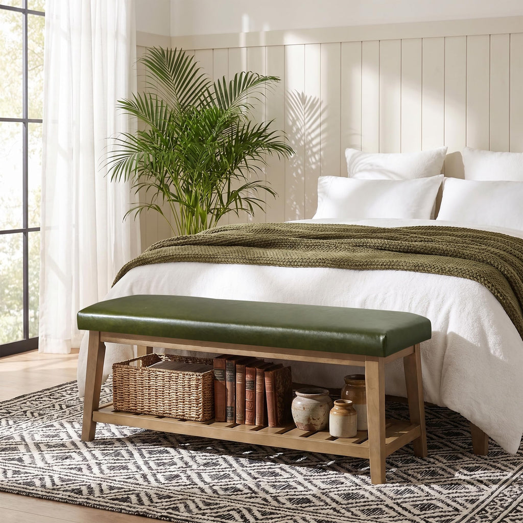 Zihanhome Entryway Shoe Bench, End of Bed Bench,Upholstered Bench(Beige)