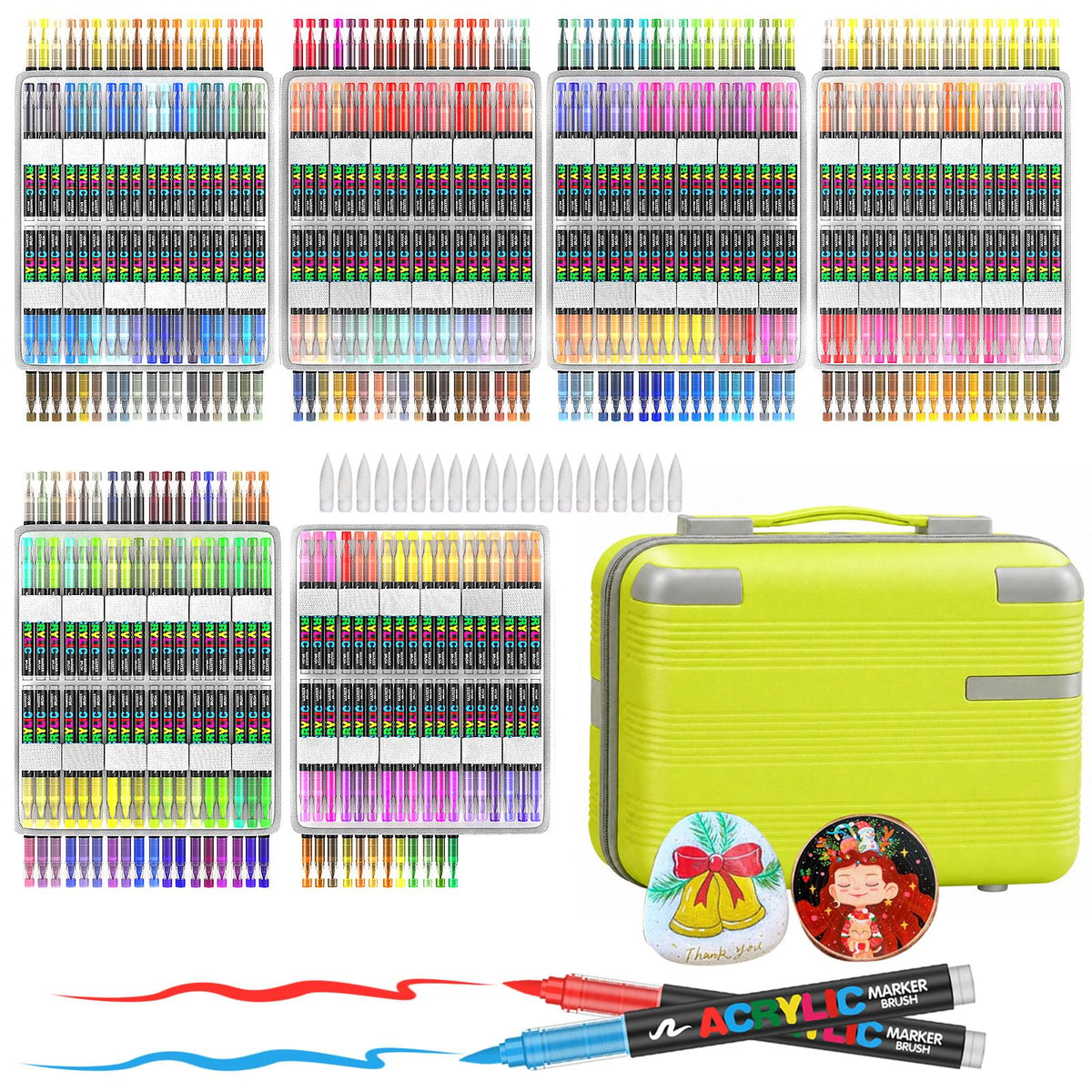 Amamao 240 Colors Soft Brush Tip Acrylic Paint Markers for Rock Painting