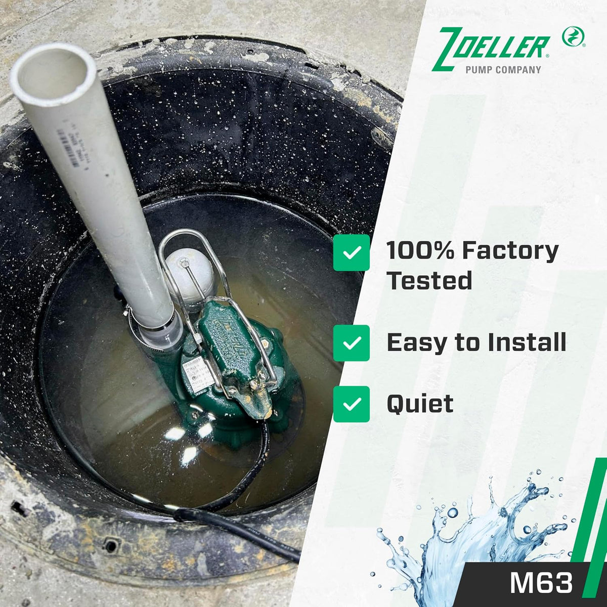 Zoeller M63 - Automatic Submersible Sump Pump - 3/10HP - Cast Iron -115V