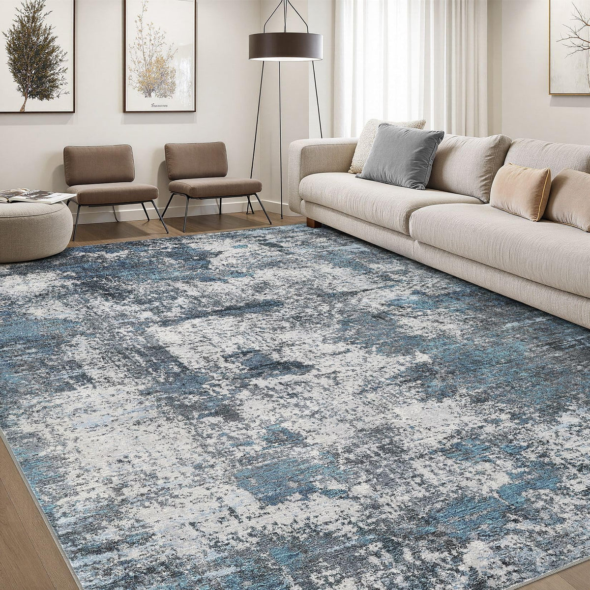 DMOYEST Area Rug Living Room Rugs 9x12 Washable Abstract Grey Carpet