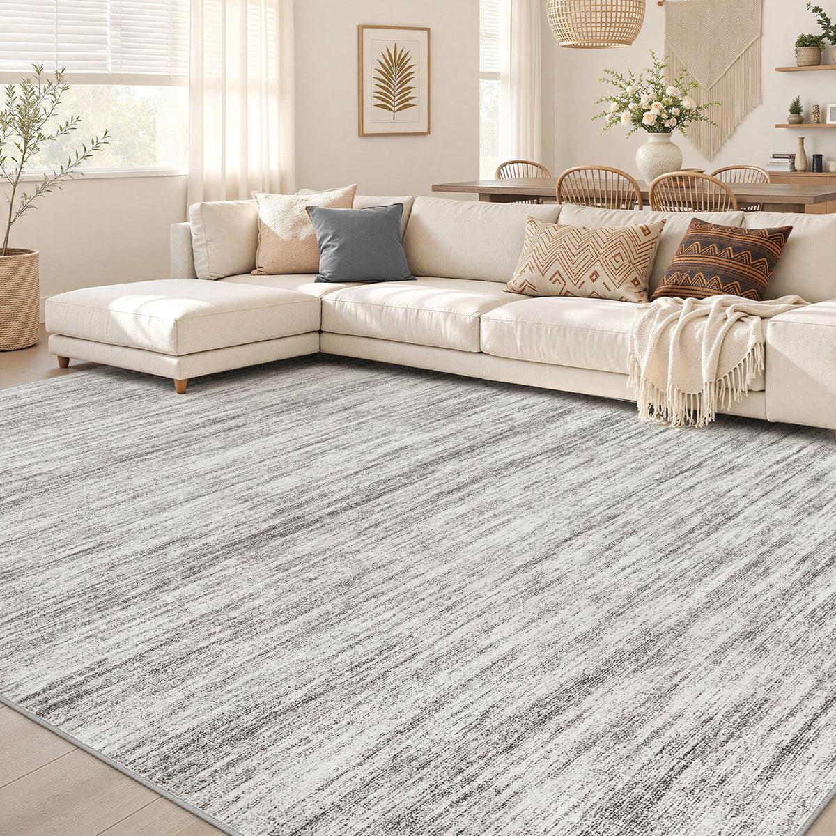 Nakagishi Boho 8x10 Area Rug Living Room Rugs Machine Washable Beige