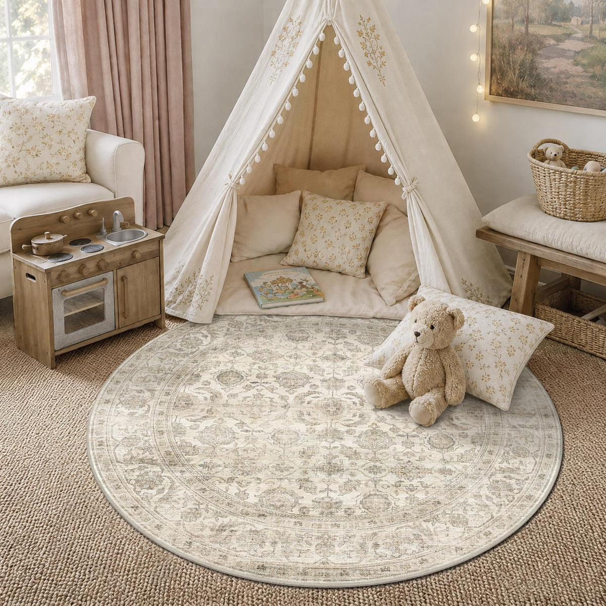 JOOJA 8x10 Dark Brown Vintage Soft Low Pile Non Slip Boho Washable Area Rug