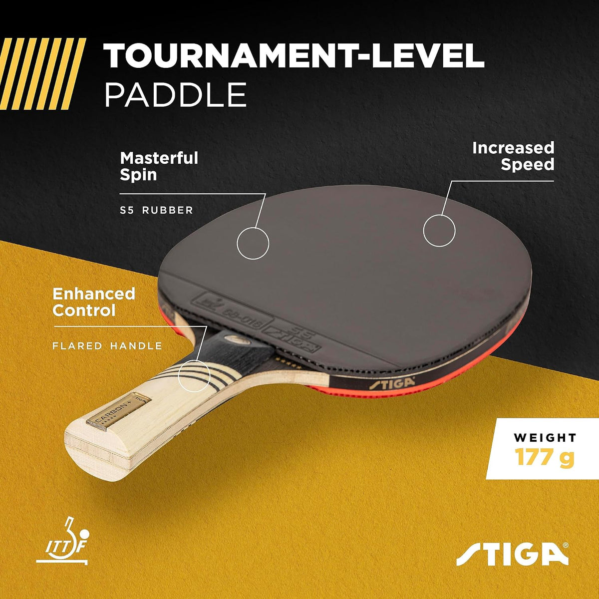 STIGA Carbon+ Bundle Ping Pong Paddle Set – 7-ply Extra Light Carbon Fiber Blade & Ping Pong Paddle Cover Premium, Heavy-Duty Vinyl Features Extra Padding for Enhanced Protection Fits