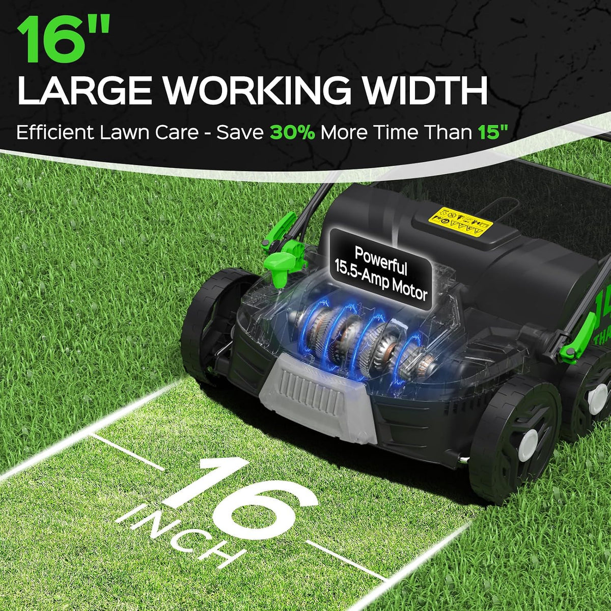TIECTOWN 2026 Upgrade 16-Inch 15.5A Electric Dethatcher & Scarifier, Green