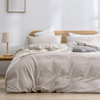 BESTOUCH Cotton Solid Duvet Cover Set Linen Feel Cornflower Blue Queen