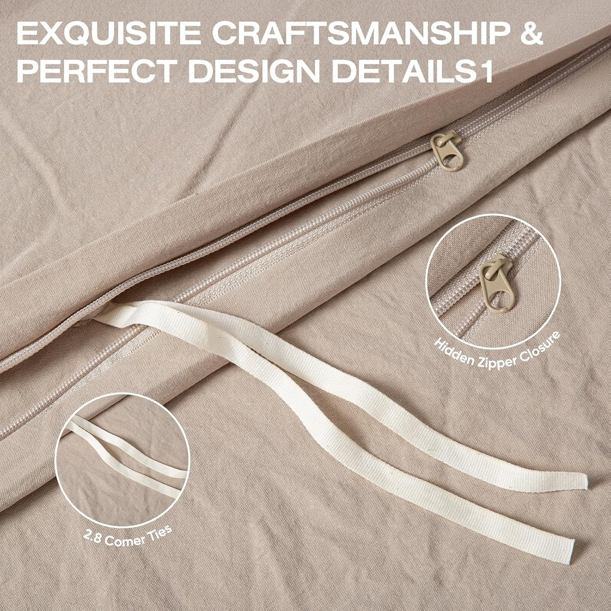 100% Linen Duvet Cover, Soft 3pcs Bedding Set with Zipper Closure, Natural Texture, Breathable for Hot Sleeper,Comforter Not Included(Flax Linen,Queen(90 * 90))