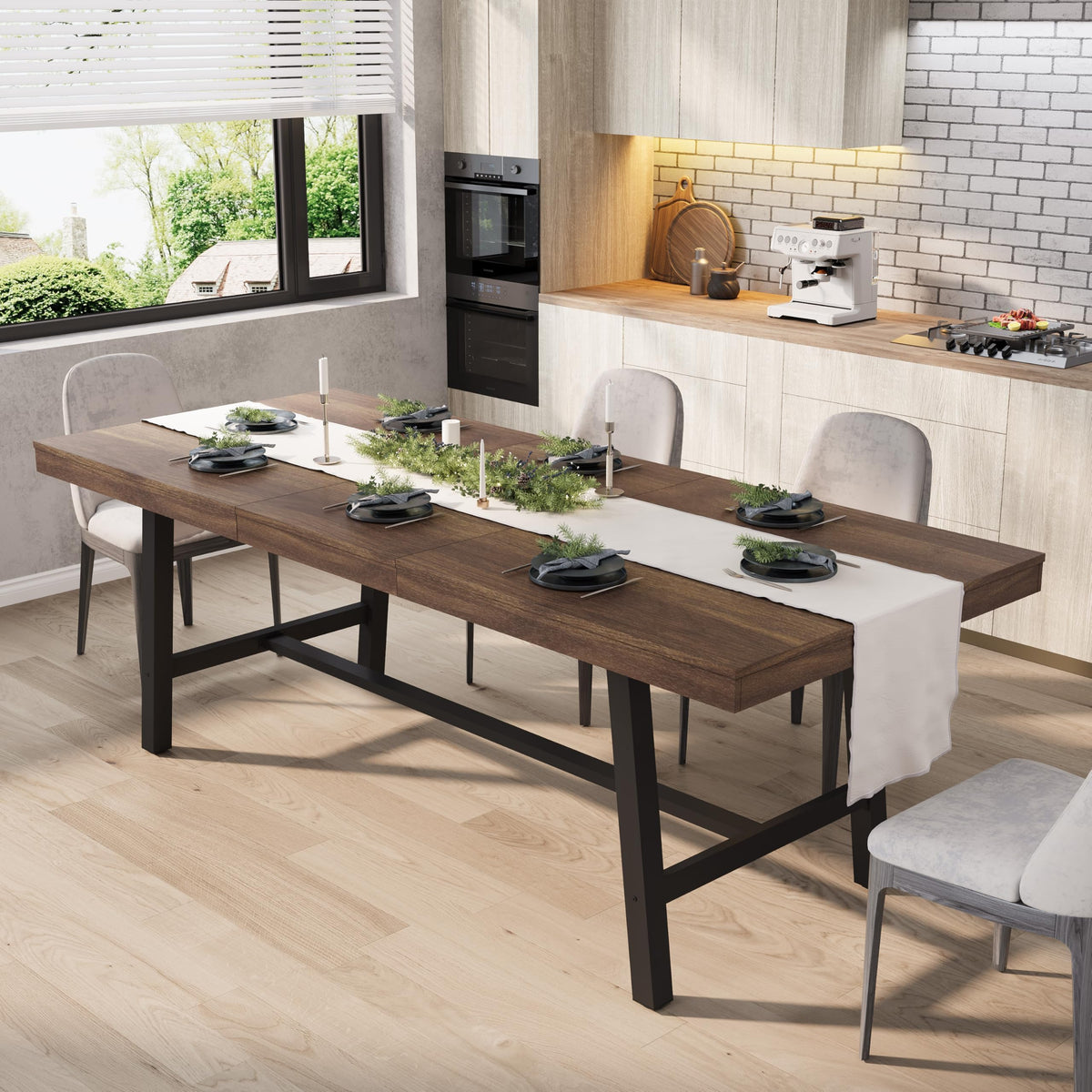 GarveeHome Industrial Dining Table for 6-8 People, 70.87" Long Large Kitchen Table with Sturdy Metal Frame, Rectangular Counter for Dinner, Kitchen, Dining Room (Grey, 71" Non-extendable)