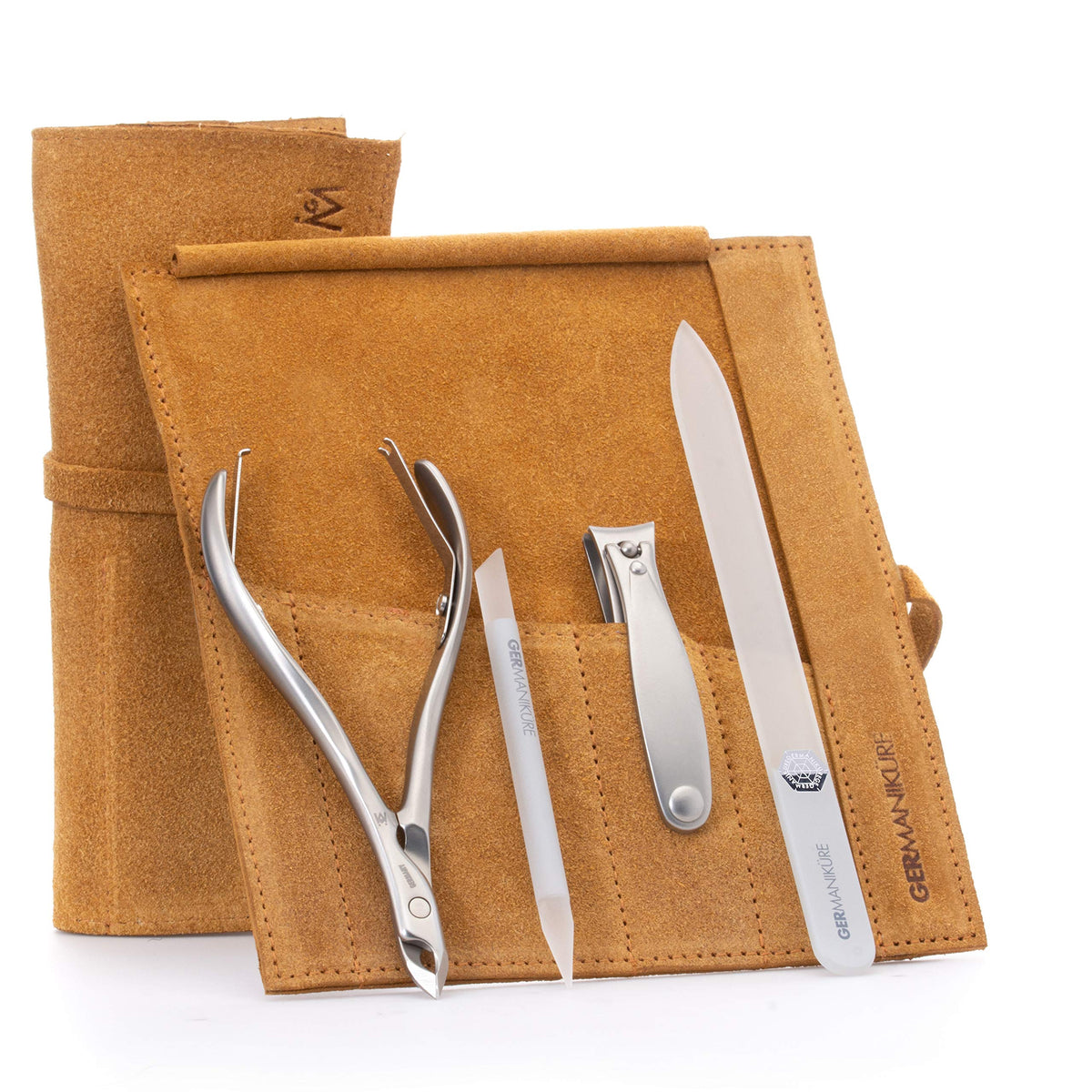 GERMANIKURE 7pc Manicure & Pedicure Set, FINOX Steel, Purple Leather Roll