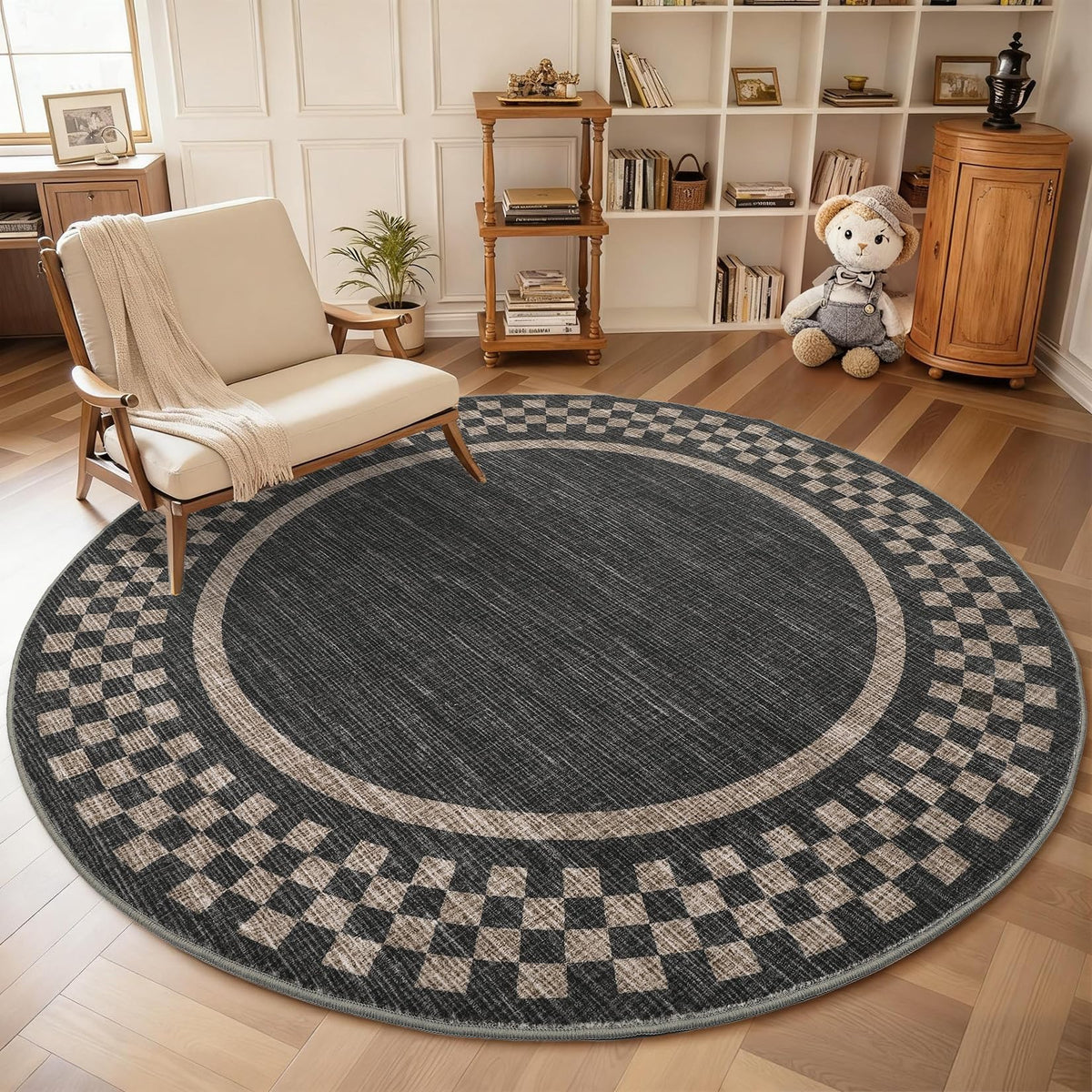 GarveeHome 5x7 Washable Area Rug Checkered Rug for Bedroom Living Room