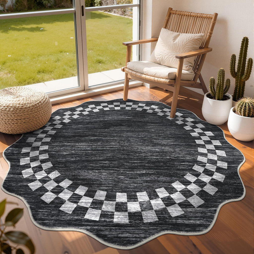 GarveeHome 5x7 Washable Area Rug Checkered Rug for Bedroom Living Room