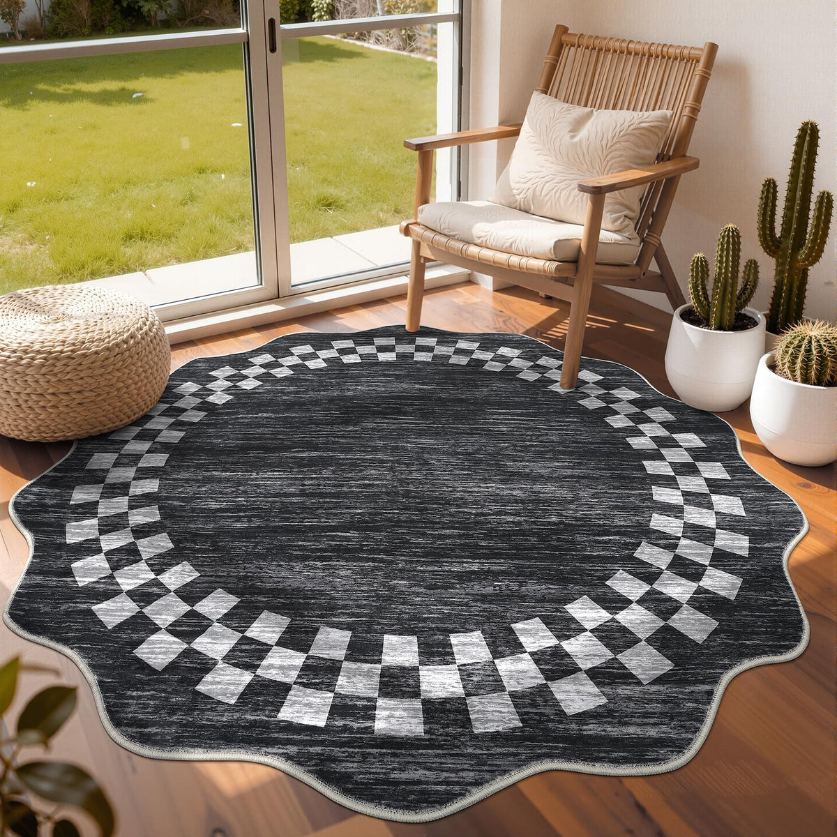 GarveeHome 5x7 Washable Area Rug Checkered Rug for Bedroom Living Room