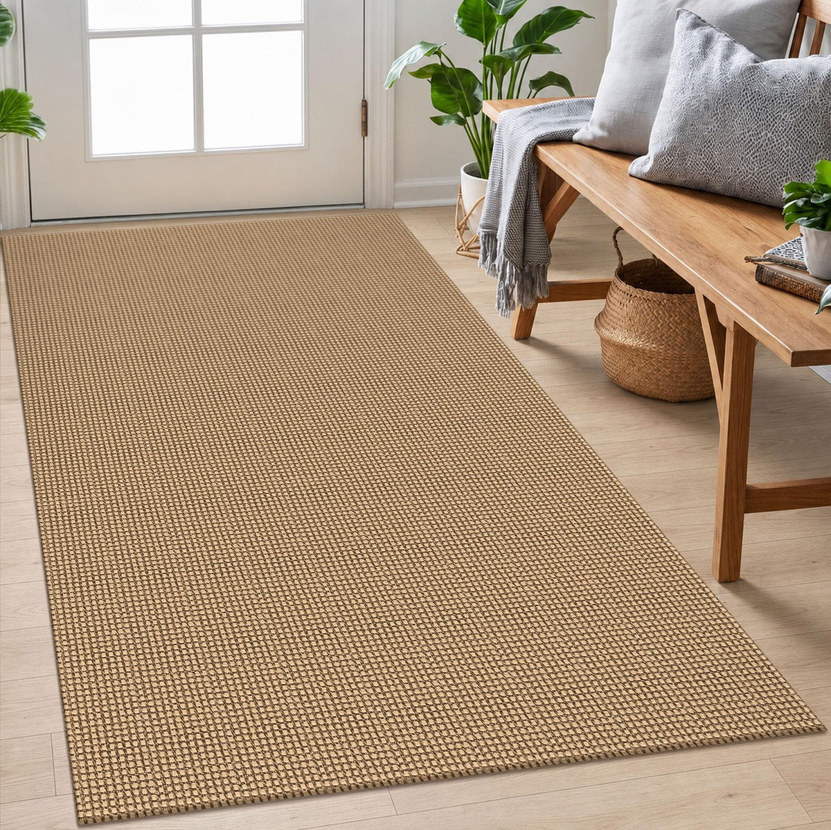 EARTHALL Woven Area Rugs 6x9 Ft Washable Living Room Rugs Non Slip Rubber Backed Dining Room Rug Braided Bedroom Rugs Indoor Floor Carpet for Living Room, Bedroom, Dining Room, Beige/Ivory