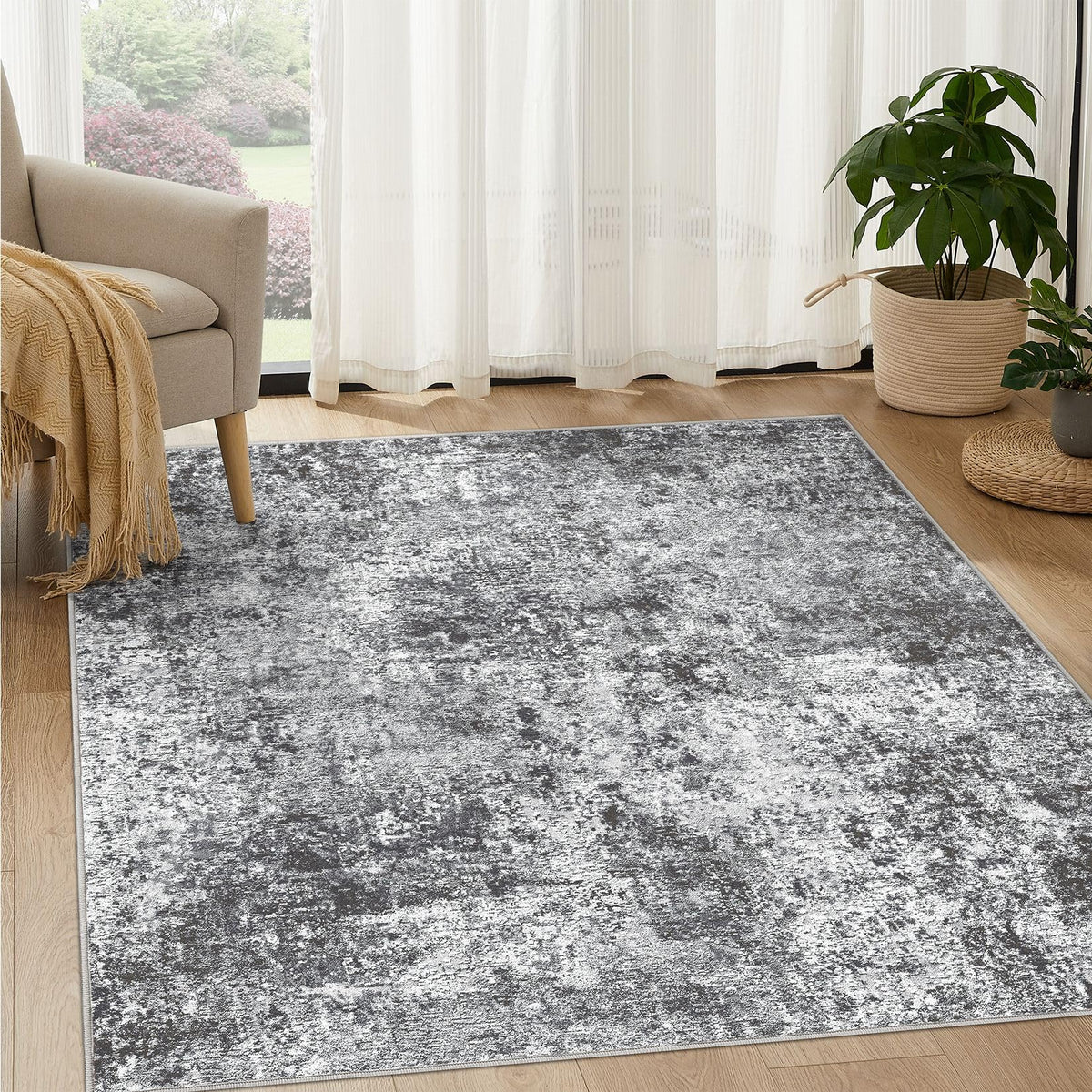 DMOYEST Area Rug Living Room Rugs 9x12 Washable Abstract Grey Carpet