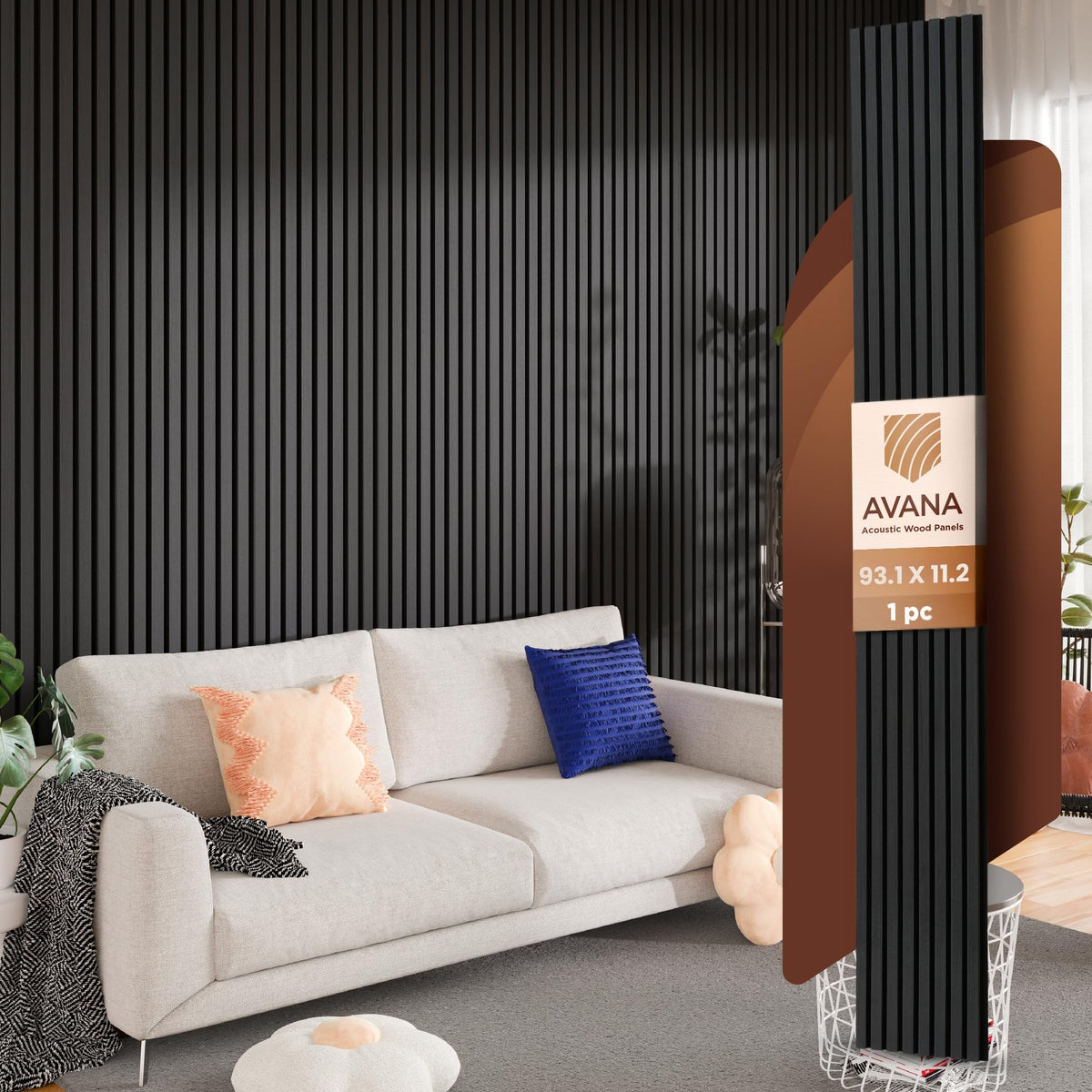 Avana Acoustic Wood Wall Panels – 93.2x11.25 Inch Panels – Fits 94x12 Layout – Rustic Walnut Acoustic Panels 4 PCs –Wall Panels For Interior Wall Decor For Homes, Offices – Durable Wood Panel For Wall