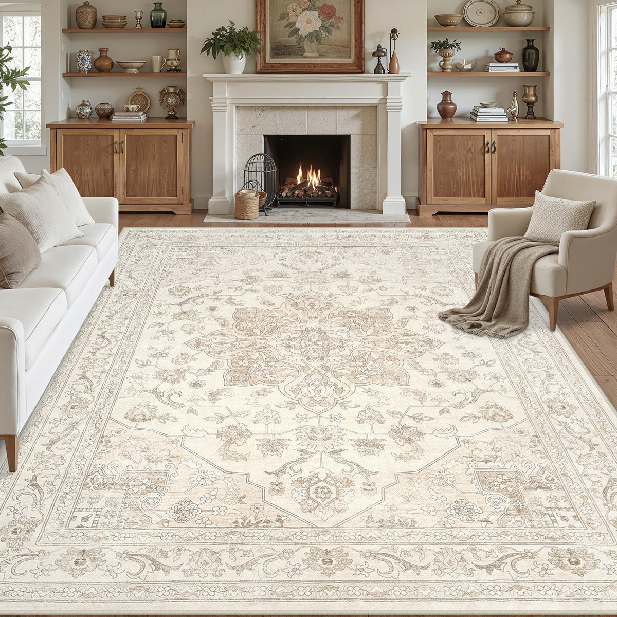 8x10 Area Rugs Living Room: Bedroom Washable Carpet Beige/Ivory