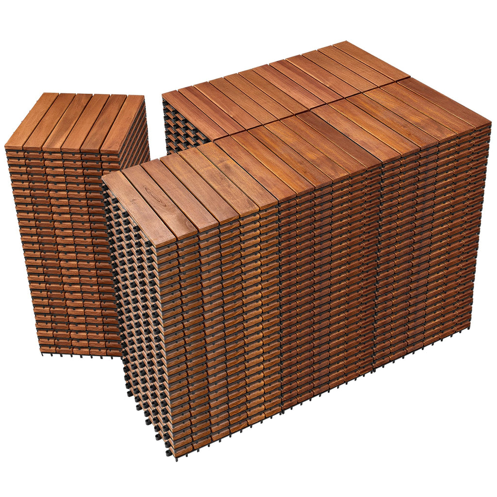PrimeZone 54 PCS Solid Acacia Wood Interlocking Deck Tiles Outdoor, Brown