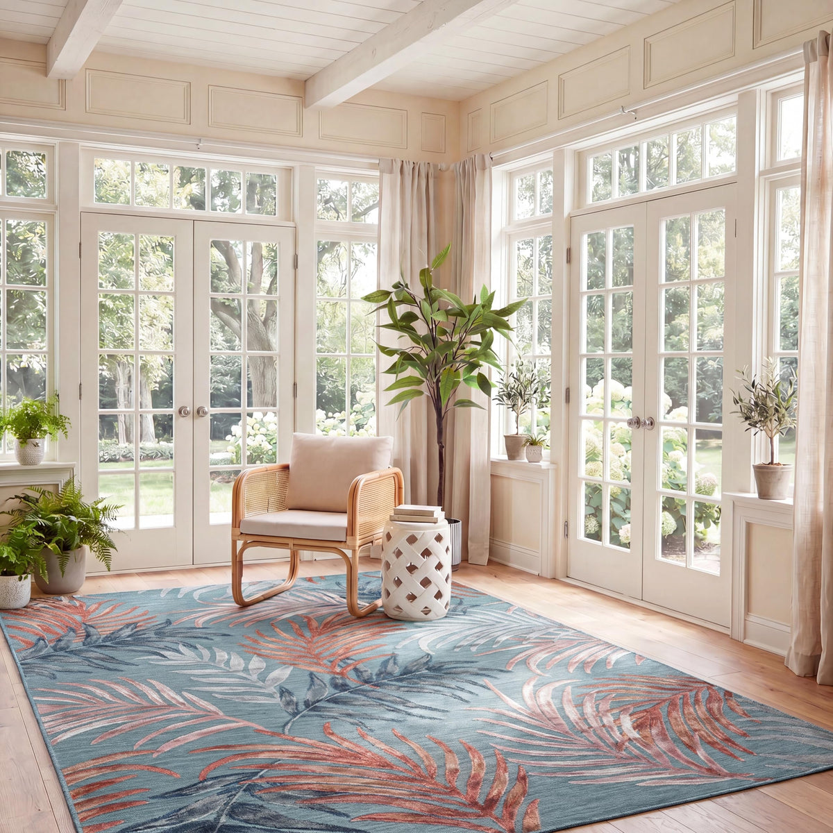 SAFAVIEH Washable Rug Outdoor Cabana Collection - 8' x 10', Blue & Rust, Non-Shedding & Easy to Clean, Ideal for Patio, Backyard, Mudroom (CBN458M)