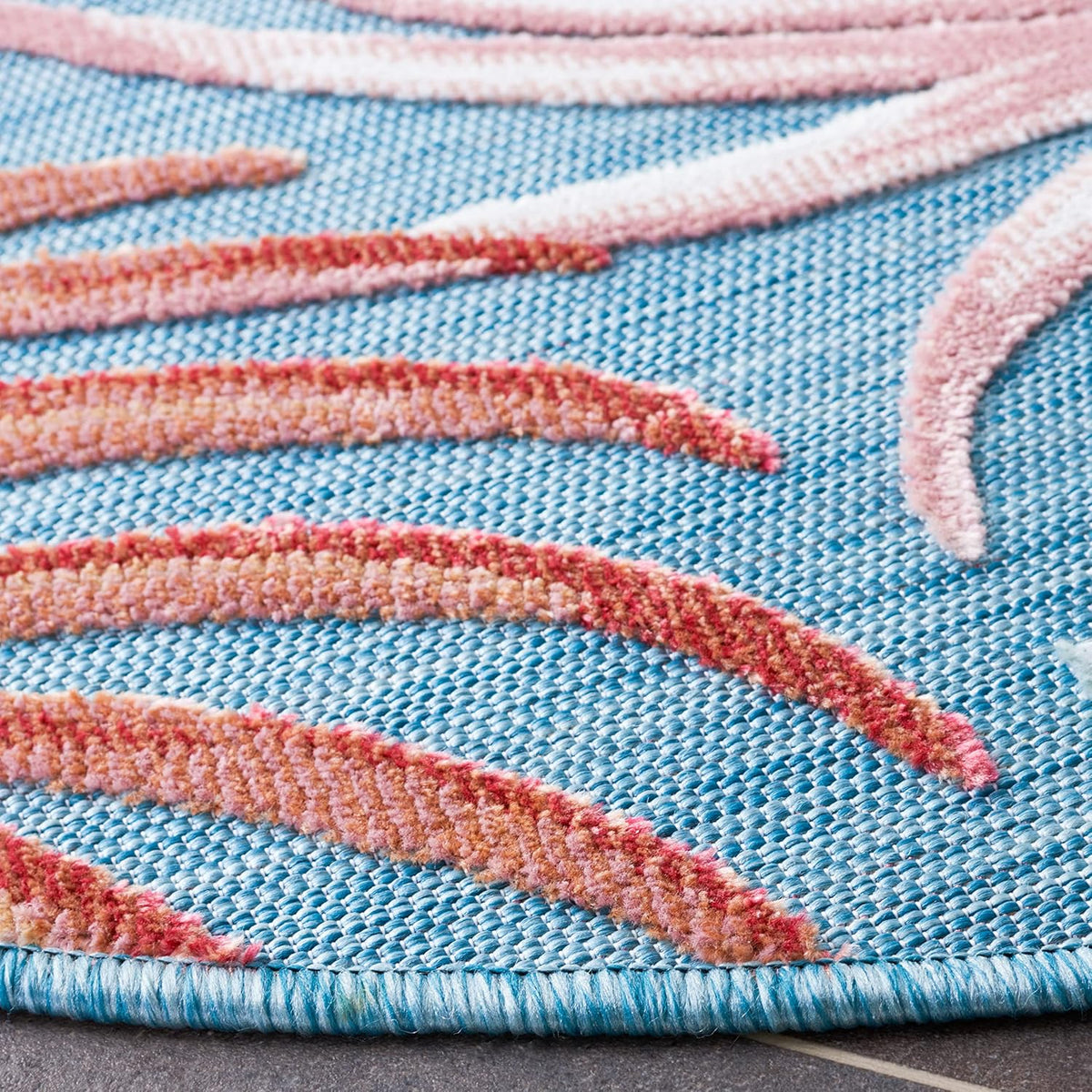 SAFAVIEH Washable Rug Outdoor Cabana Collection - 6'5" Round, Blue & Rust, Non-Shedding & Easy to Clean, Ideal for Patio, Backyard, Mudroom (CBN458M)