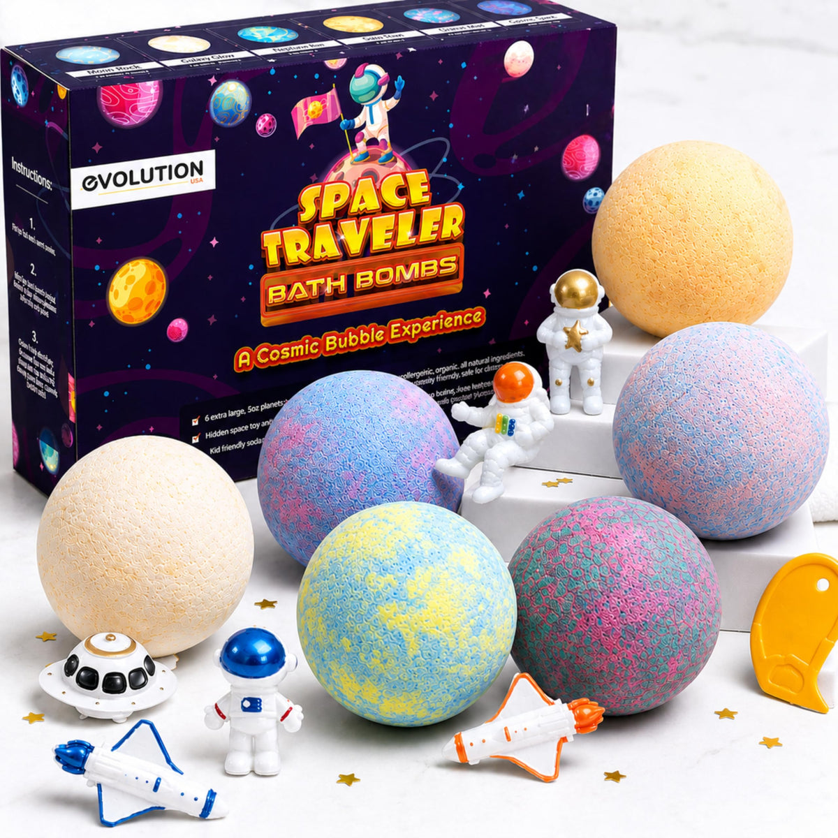 EvolutionUSA Black Epic Superhero Bath Bombs for Kids, 6 Super Hero Bath Bombs with Toy Inside Bathbombs, Organic Bathbomb with Surprise Inside, Bath Balls, Fizzy Superhero Bath Ball