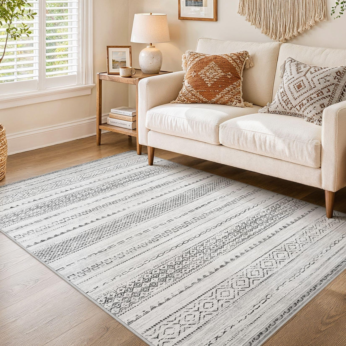 Nakagishi Boho 8x10 Area Rug Living Room Rugs Machine Washable Beige