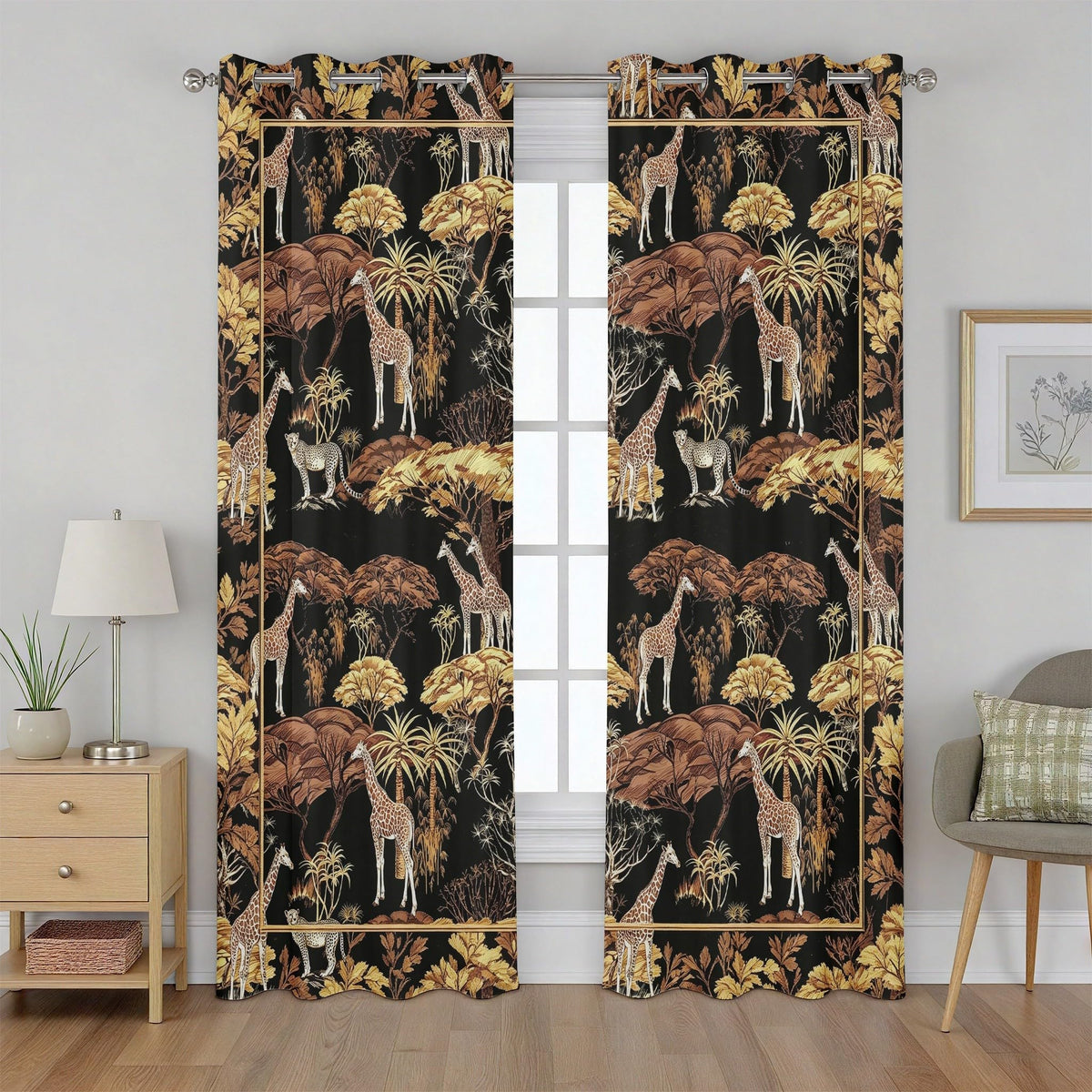 Forest Deer Curtains, Jungle Safari Animal Curtains 84 Inch Length