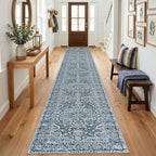 KUTA Vintage Extra Long Runners for Hallways 2.6x18ft Washable Blue White