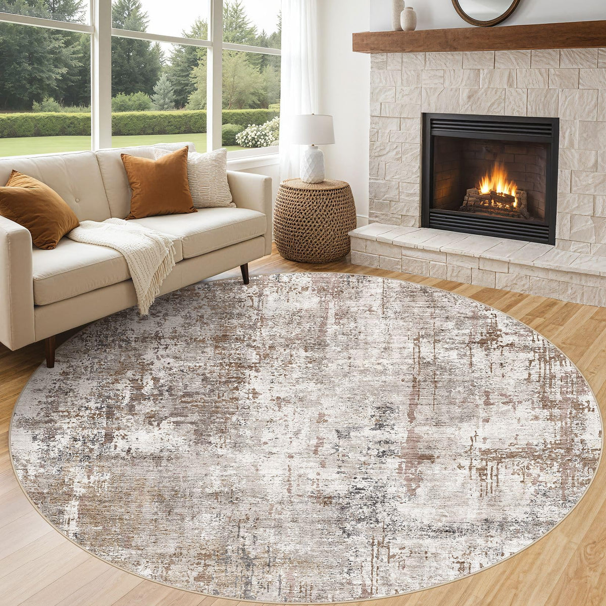 UERMEI 9x12 Area Rug Living Room Rugs - Washable Neutral Modern Abstract Soft Thin Large Rug Indoor Floor No Slip Rug Carpet for Bedroom Under Dining Table Home Office Decor - Brown Grey