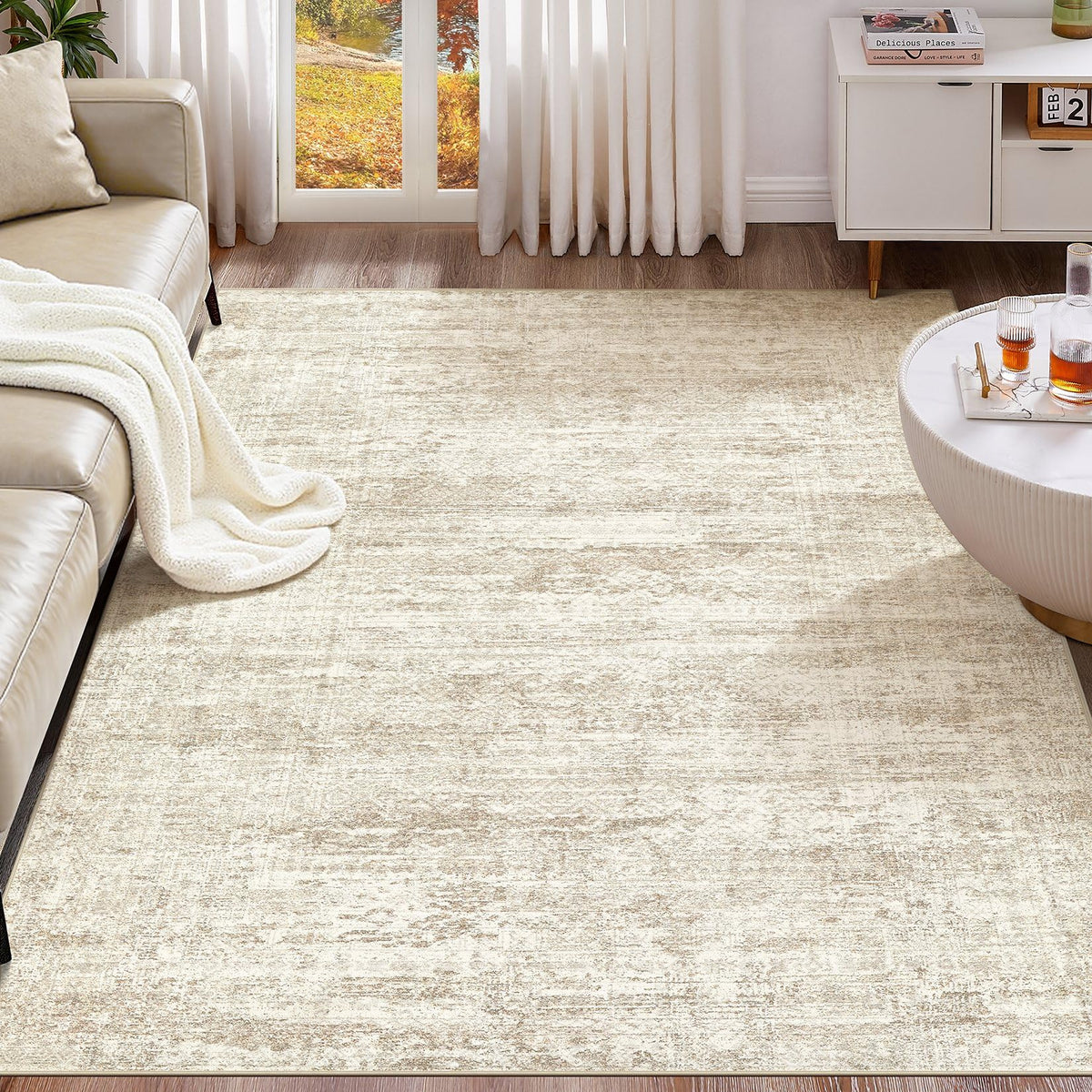 UERMEI 9x12 Area Rug Living Room Rugs - Washable Neutral Modern Abstract Soft Thin Large Rug Indoor Floor No Slip Rug Carpet for Bedroom Under Dining Table Home Office Decor - Brown Grey