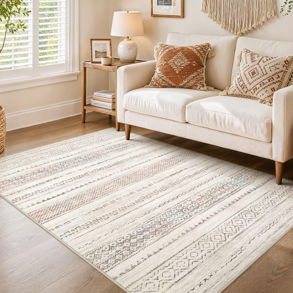 Nakagishi Boho 8x10 Area Rug Living Room Rugs Machine Washable Beige