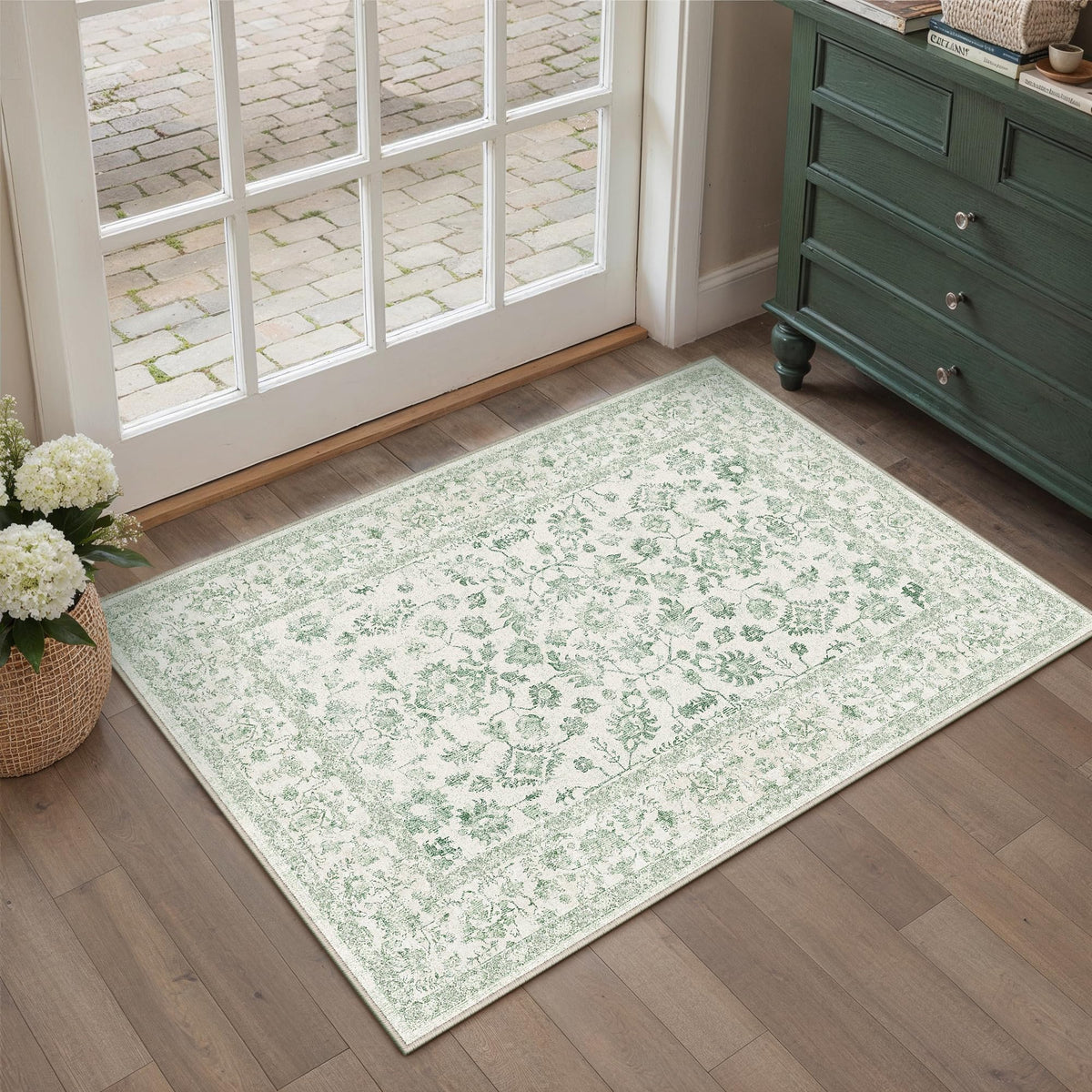 PureCozy Blue 6x6 Round Area Rug Vintage Washable Carpet Non Slip