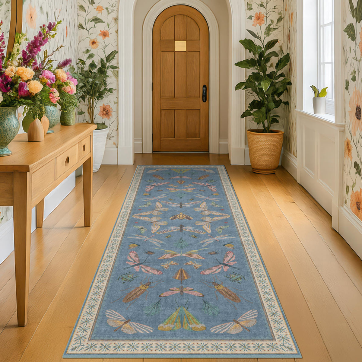 Hazo Haus Dark Green Insect Area Rugs 8x10 for Living Room, Dining Room Under Table, Bedroom, Unique Washable Floral Non Slip Low Pile Soft Rug