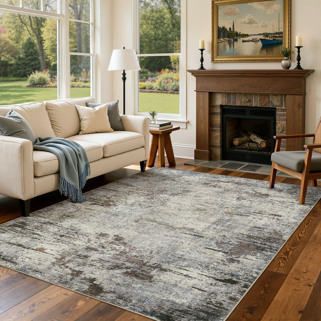 DMOYEST Area Rug Living Room Rugs 9x12 Washable Abstract Grey Carpet