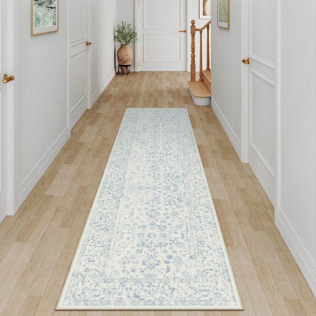 PureCozy Blue 6x6 Round Area Rug Vintage Washable Carpet Non Slip