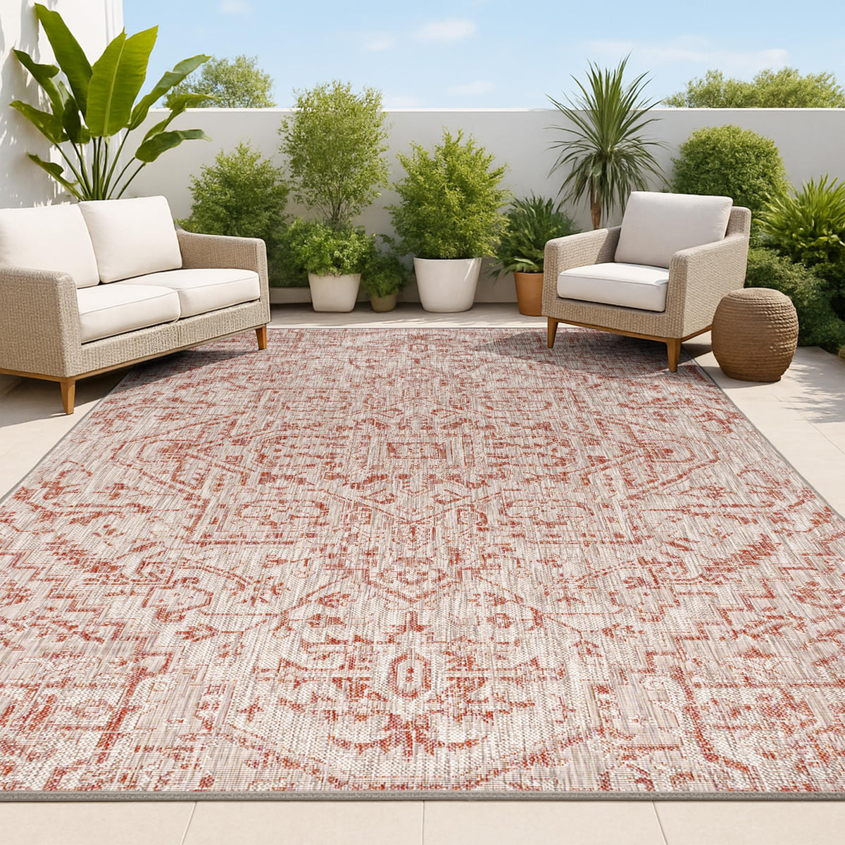 JONATHAN Y Boho Medallion Indoor Outdoor Area Rug 9X12 Navy/Gray, Estrella Textured Weave for Backyard, Patio, Porch, Easy-Cleaning, High Traffic, Pet-Friendly, Non-Shedding (SMB105B-9)