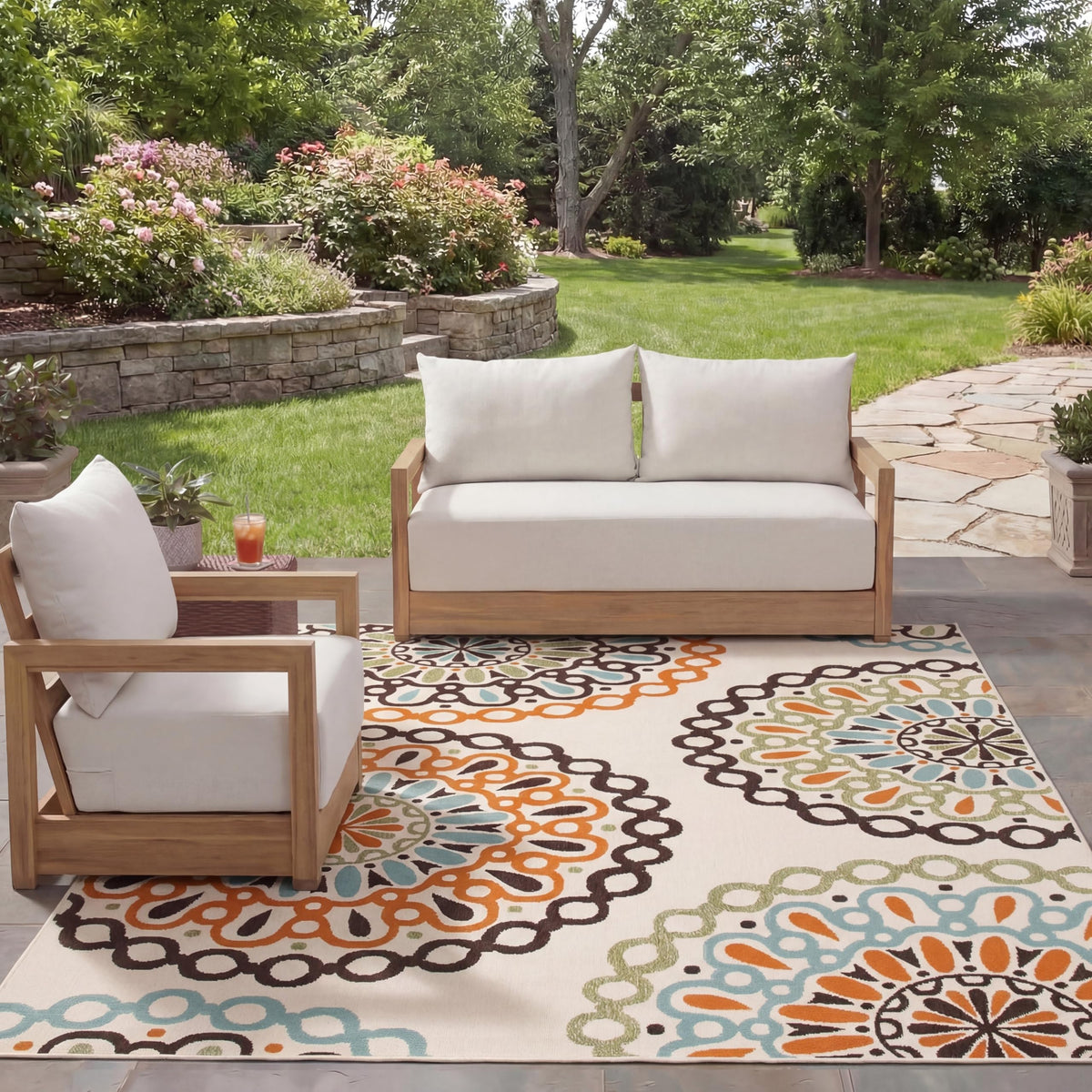 SAFAVIEH Washable Rug Outdoor Veranda Collection - 5'3" x 7'7", Chocolate & Terracotta, Non-Shedding & Easy to Clean, Ideal for Patio, Backyard, Mudroom (VER092-0725)