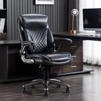 Amazon Basics Ergonomic Executive Office Chair with Adjustable Lumbar Support, Flip-up Arms, Height Adjustable, 360° Rolling Swivel, Computer Desk Chair, Grey Leather