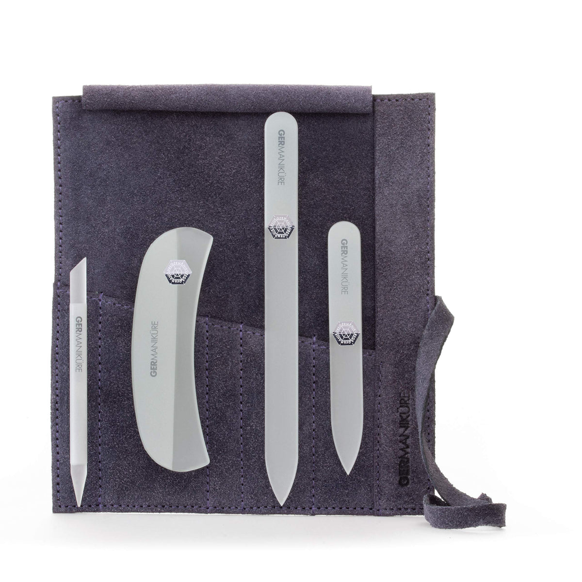 GERMANIKURE 7pc Manicure & Pedicure Set, FINOX Steel, Purple Leather Roll